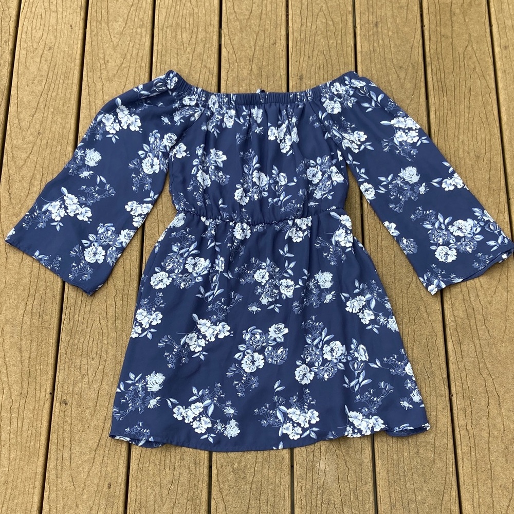 Altar’d State Blue Floral Off-Shoulder Mini Dress Size Small